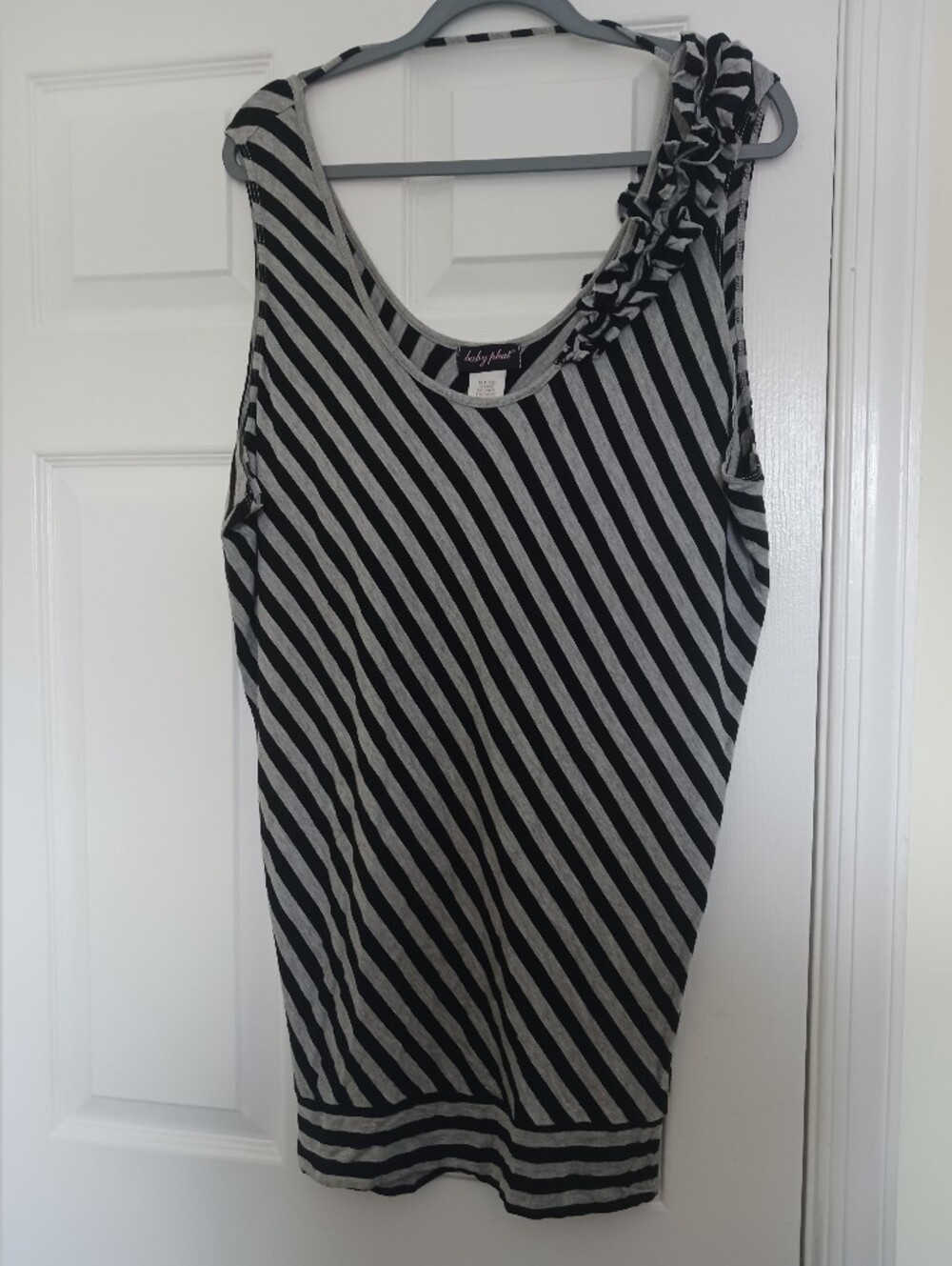 Vintage Baby Phat Y2K Tank Top Women L Gray Black Striped Rufffle